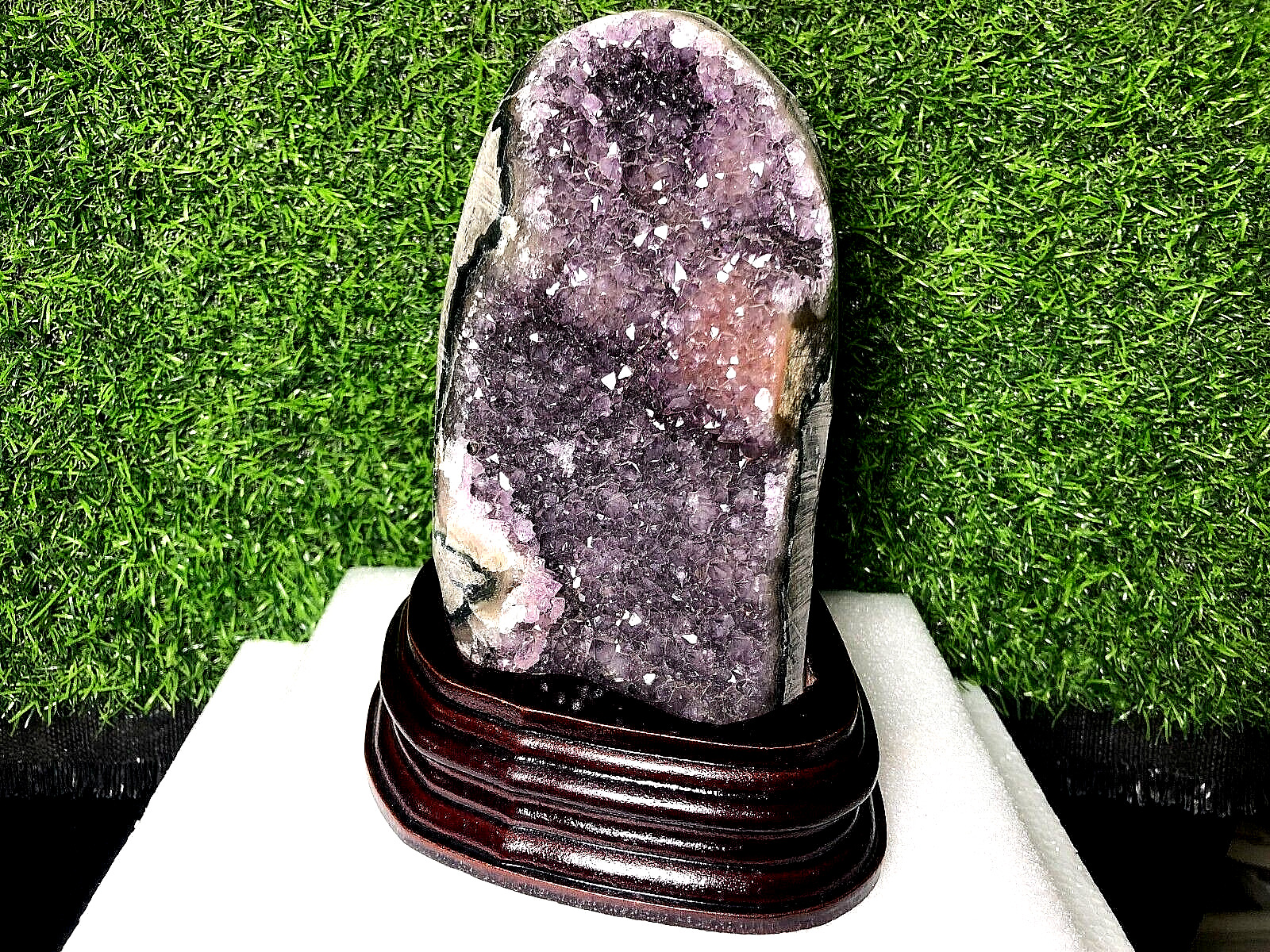4.07LB TOP Natural Amethyst geode quartz crystal Furnishing articles Healing