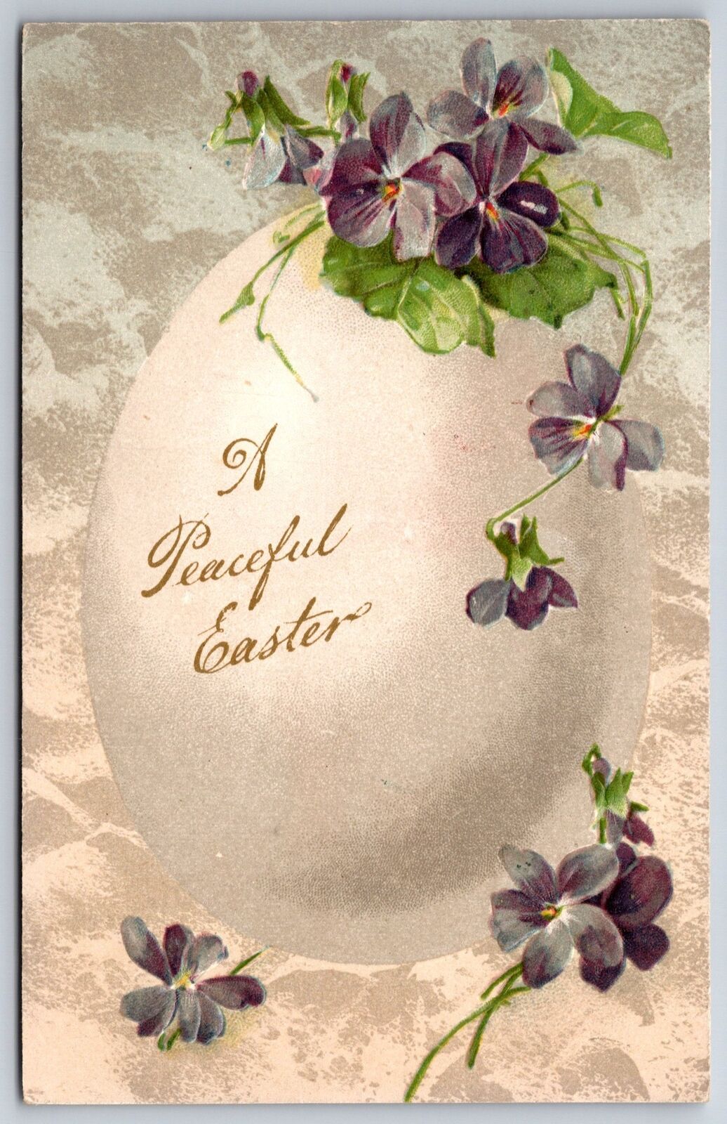 Winsch~A Peaceful Easter~Egg W/ Violet Flowers~PM 1908~Emb~Vintage Postcard