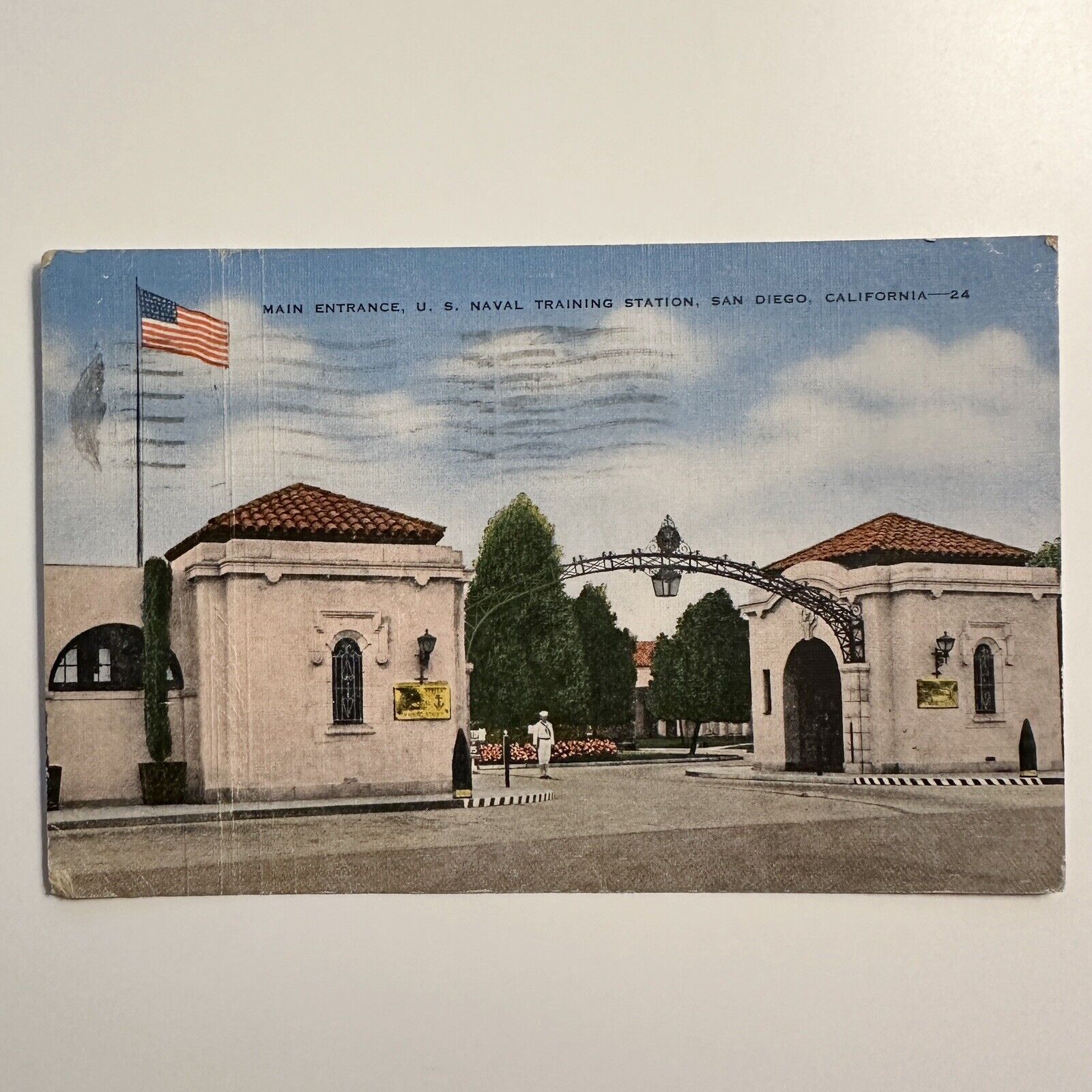Postcard Main Entrance U.S. Naval Training Station San Diego Calif Postmark 1943