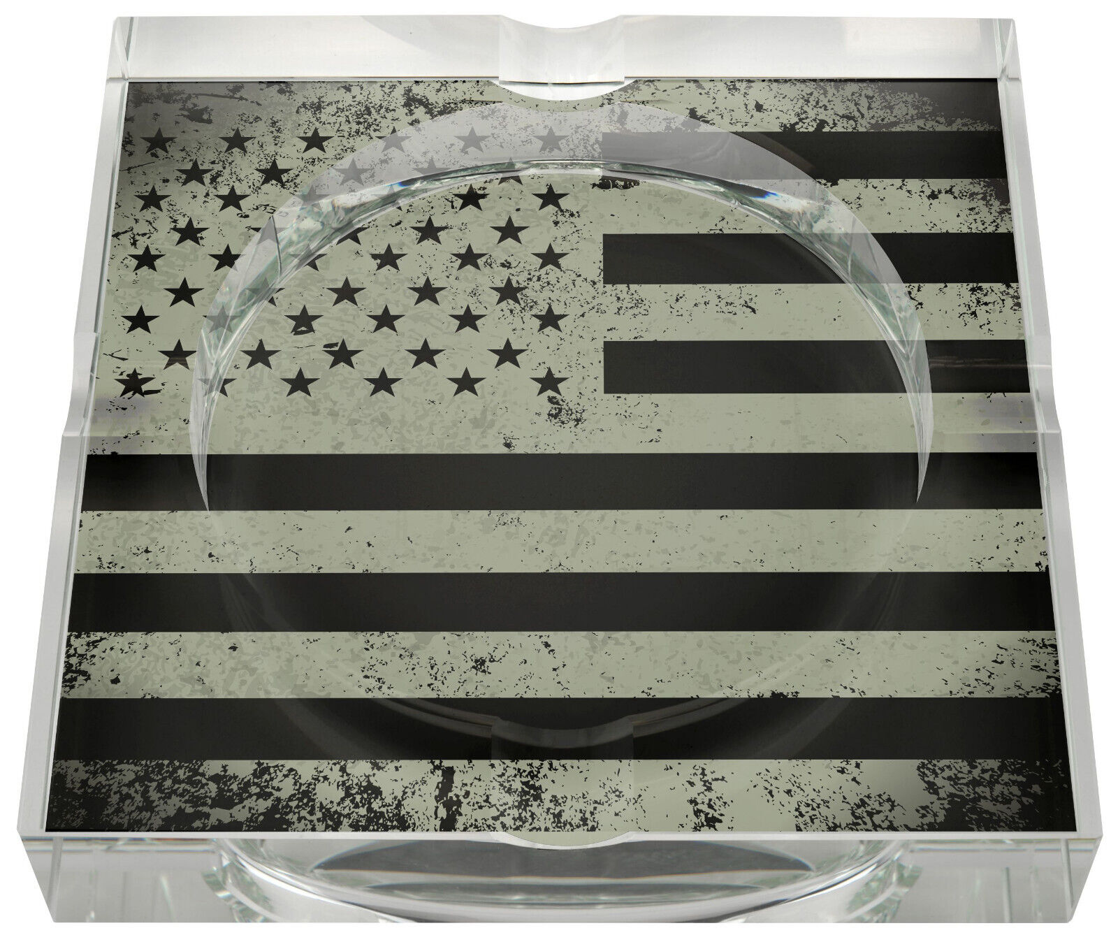 Quality Importers Soldiers Military Flag Square 4-Cigar Crystal Ashtray - 1096