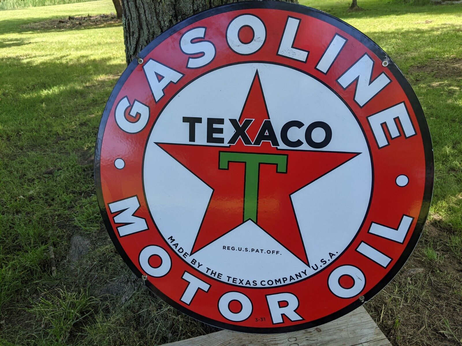 LARGE VINTAGE TEXACO MOTOR OIL GASOLINE DOUBLE-SIDED PORCELAIN GAS PUMP SIGN 26