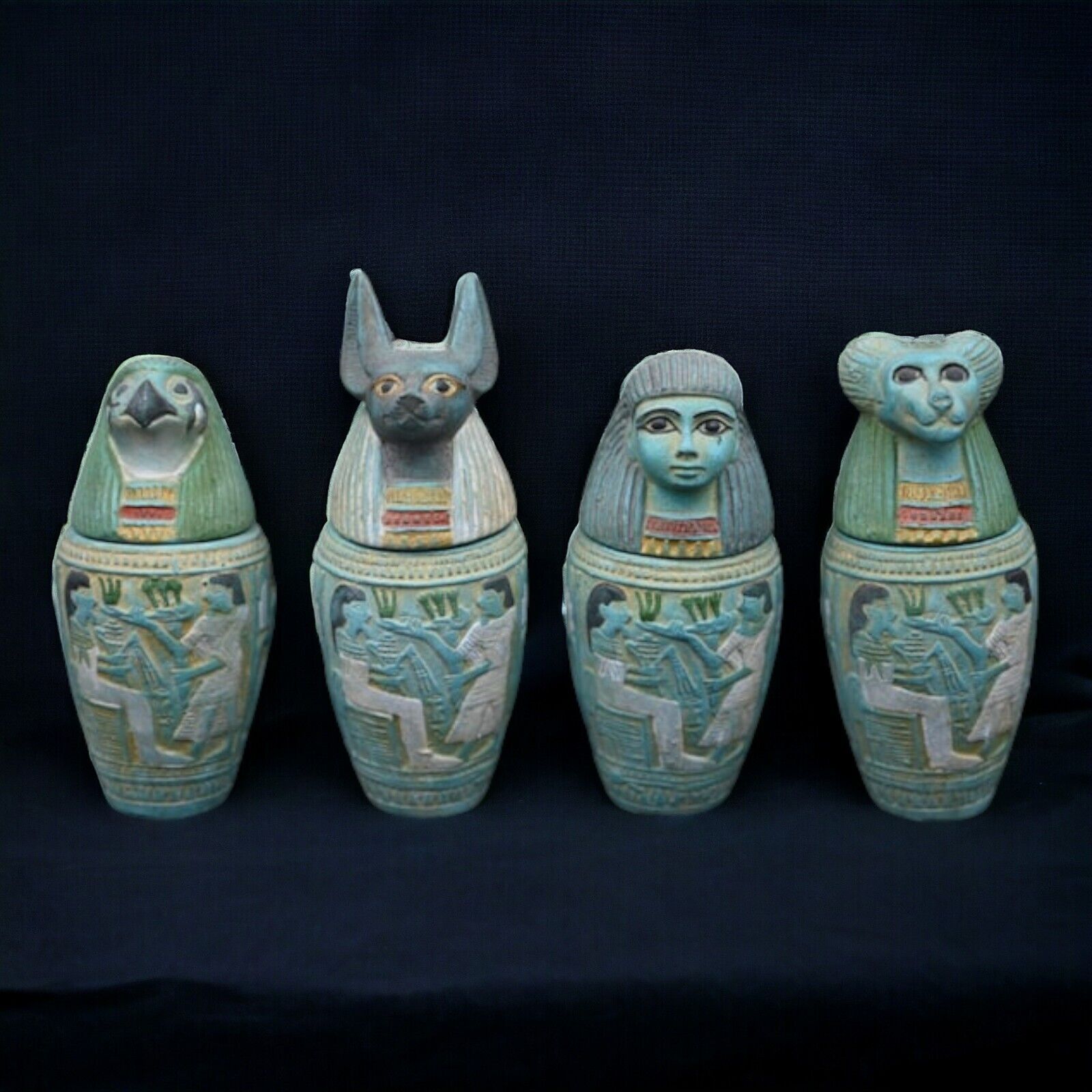 Authentic Ancient Egyptian Canopic Jars - Sons of Horus, 14cm, Finely Crafted