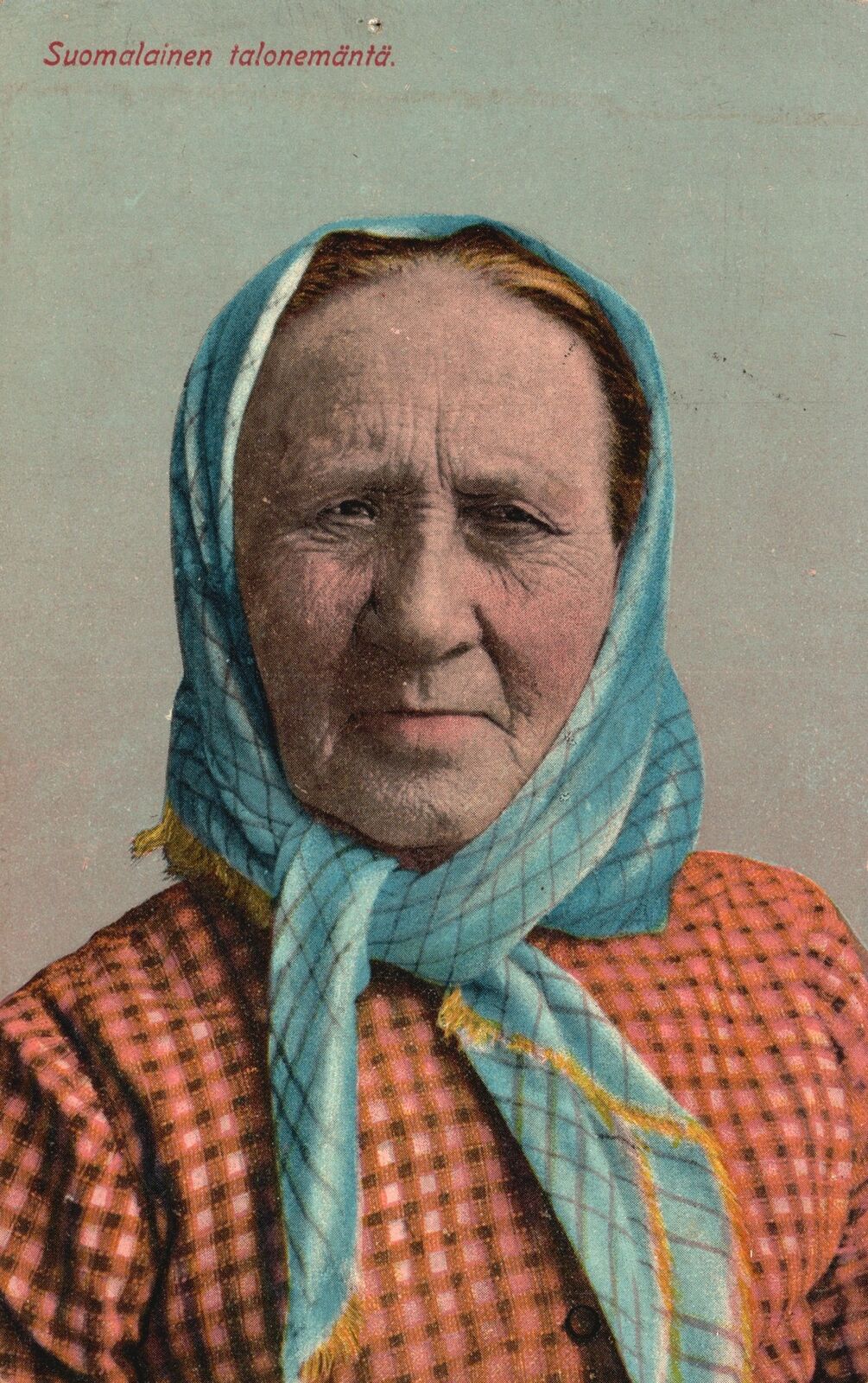 Old Woman with Head Scarf Suomalainen talonemanta Vintage Postcard c1910