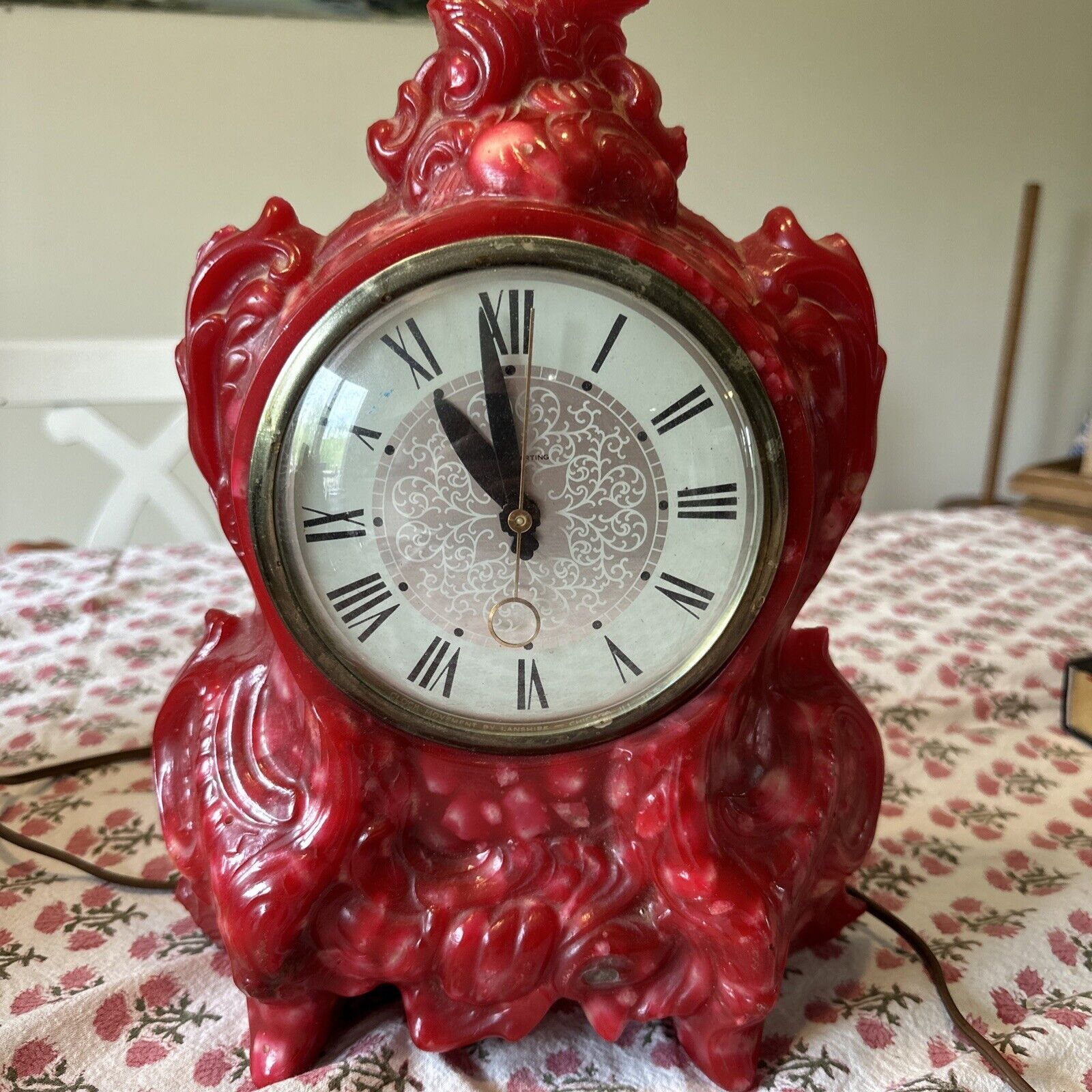 Vintage Lawrence Red Vomit Clock Lucite Tested Works