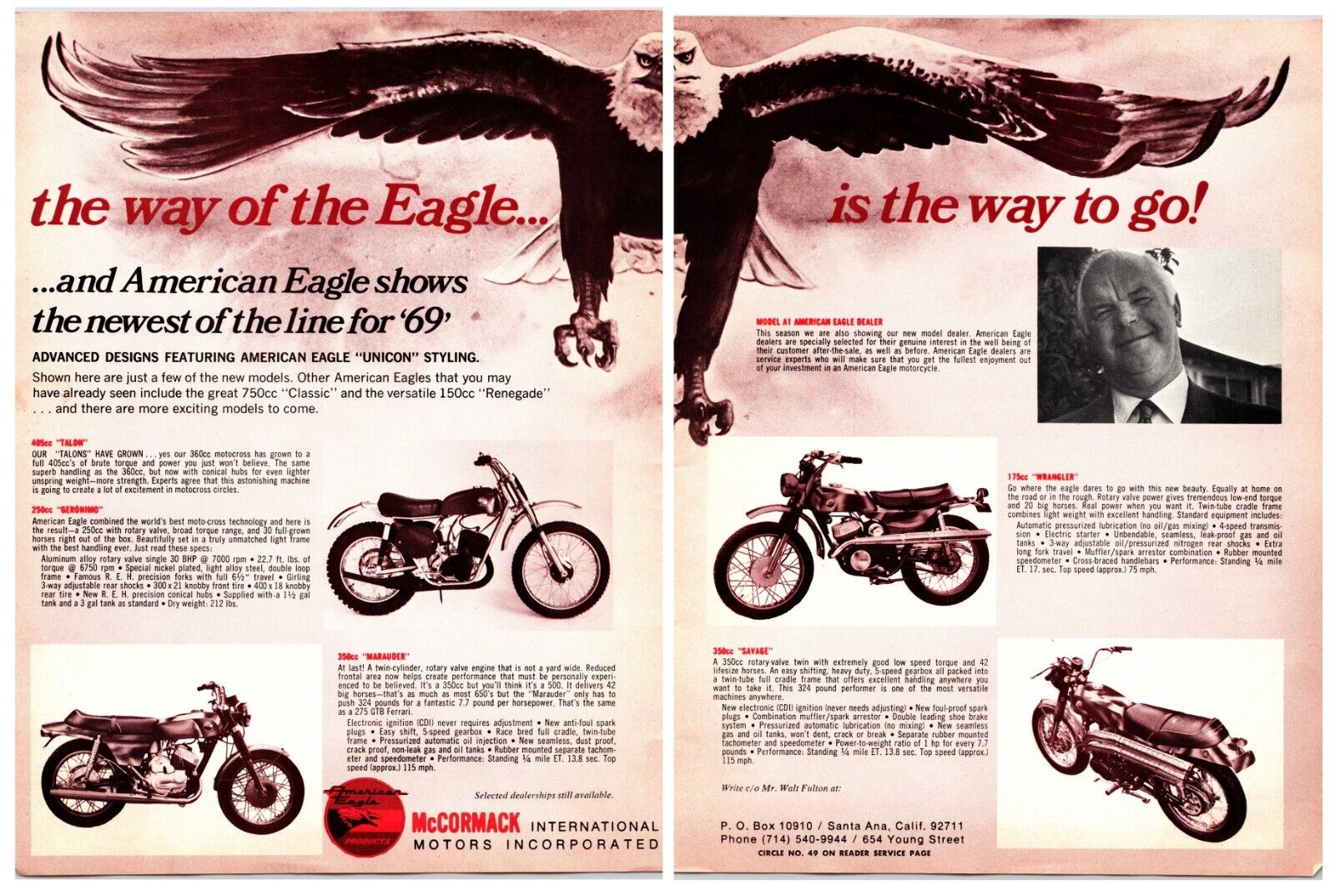 Vintage Original - 1969 McCormack Motorcycles - Original 2 Page Print Ad (16x11)