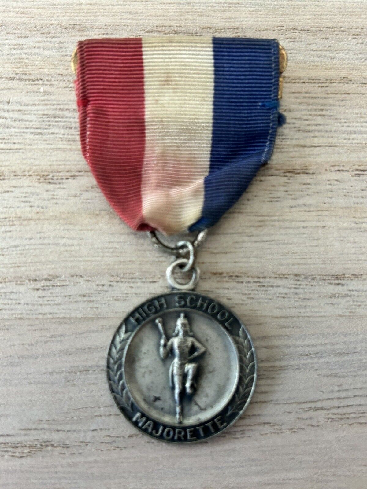 Vintage High School Majorette Marching Band Award Ribbon Medal Red White Blue