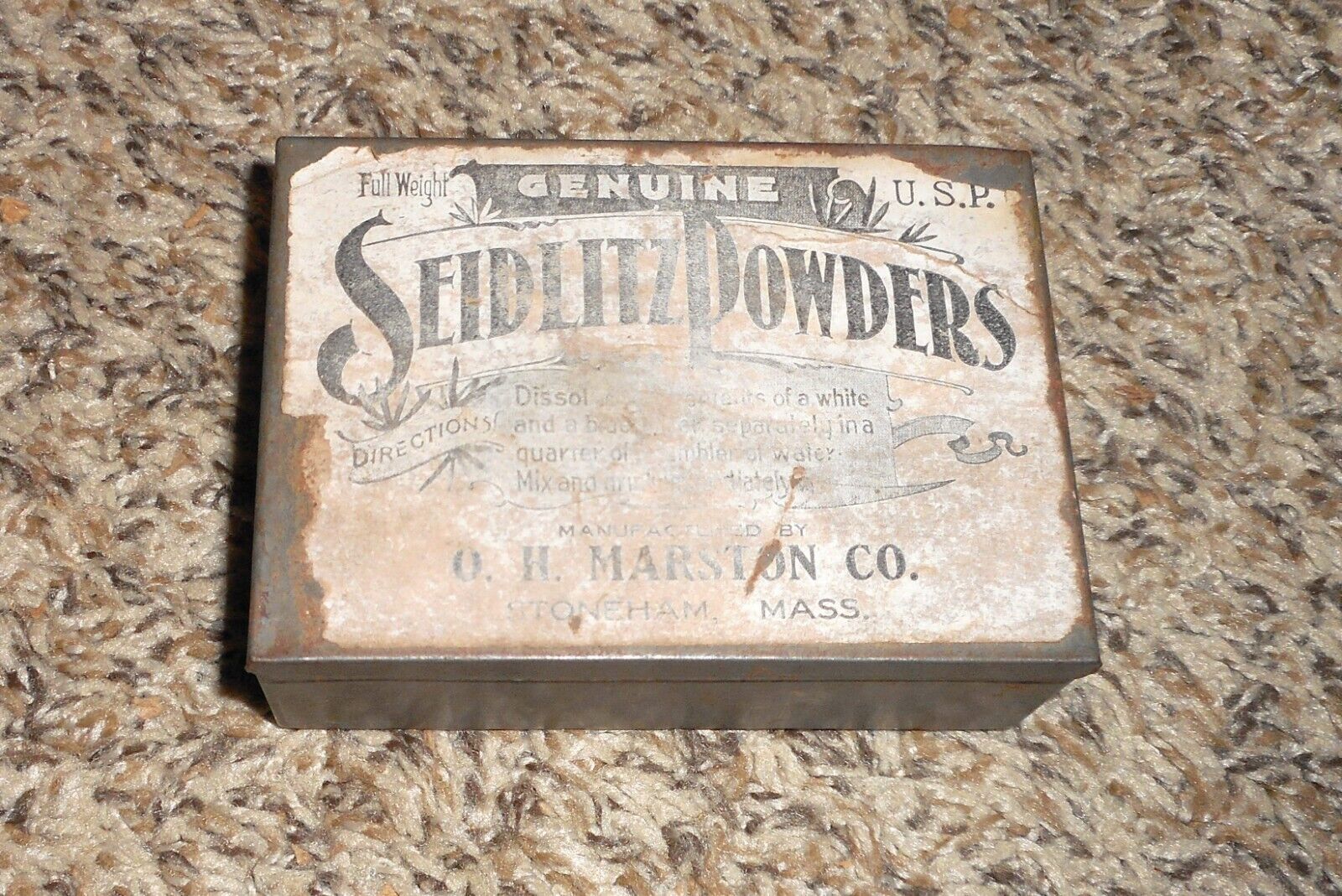 Vintage Seidlitz Powders Oh Marston Stoneham MA Advertising Metal Box Container