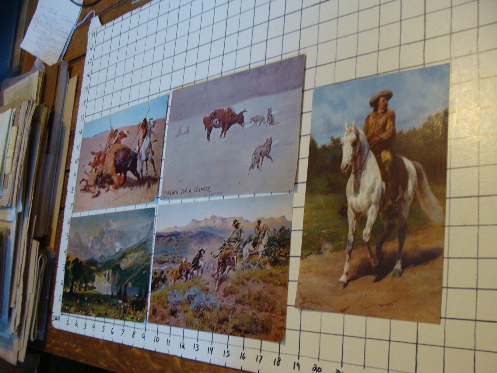 5 oversize Natural Color MIKE ROBERTS Postcards, BUFFALO BILL, CHINOOK, HUNT, ET