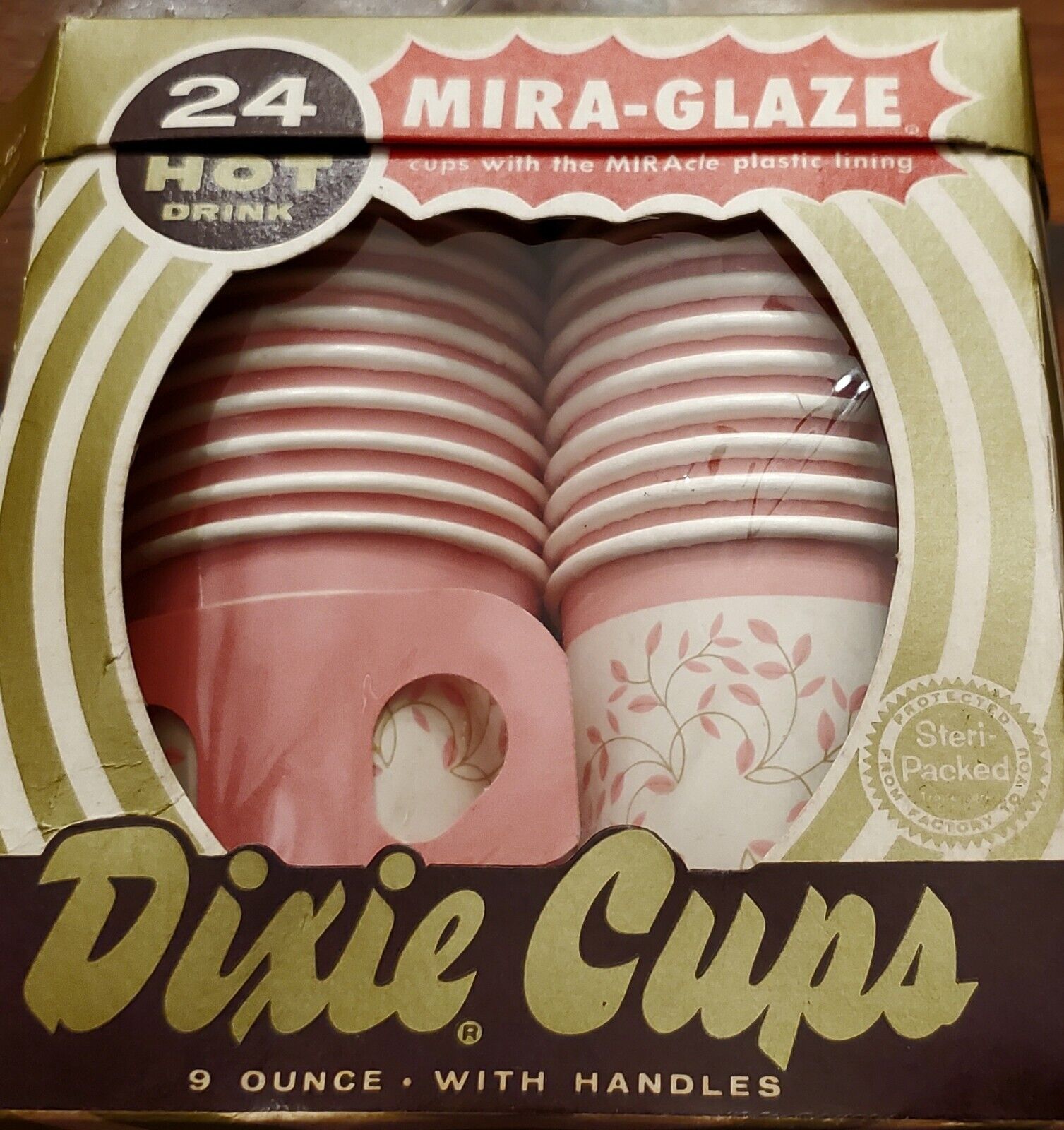 24 Vintage Dixie Hot Cups Disposable Coffee Mug w/ Handle 1960s-70s PINK W/ BOX