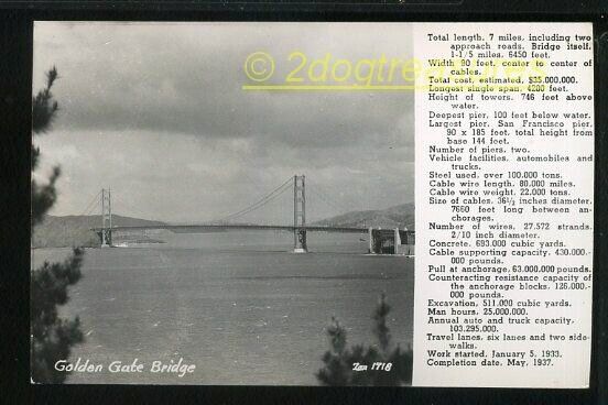 Rppc San Francisco Ca California Golden Gate Bridge Fact Postcard Zan