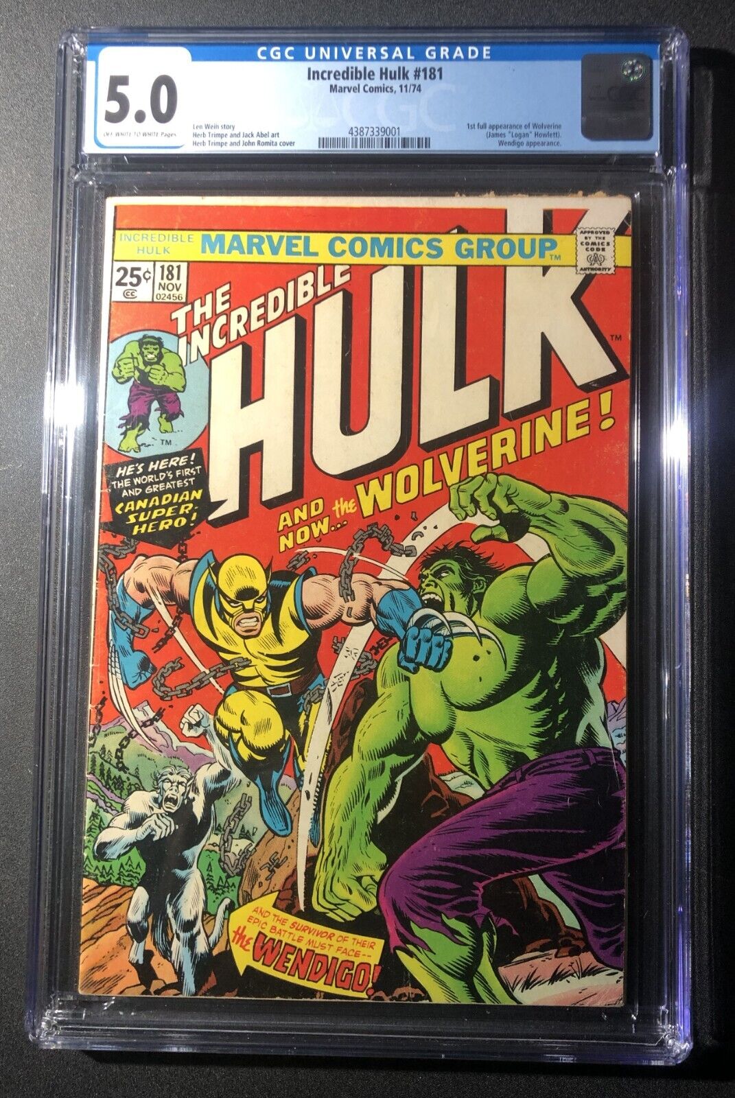 The Incredible Hulk #181 CGC 5.0 Marvel Comics+ KEY+ 1st Appearance of Wolverine