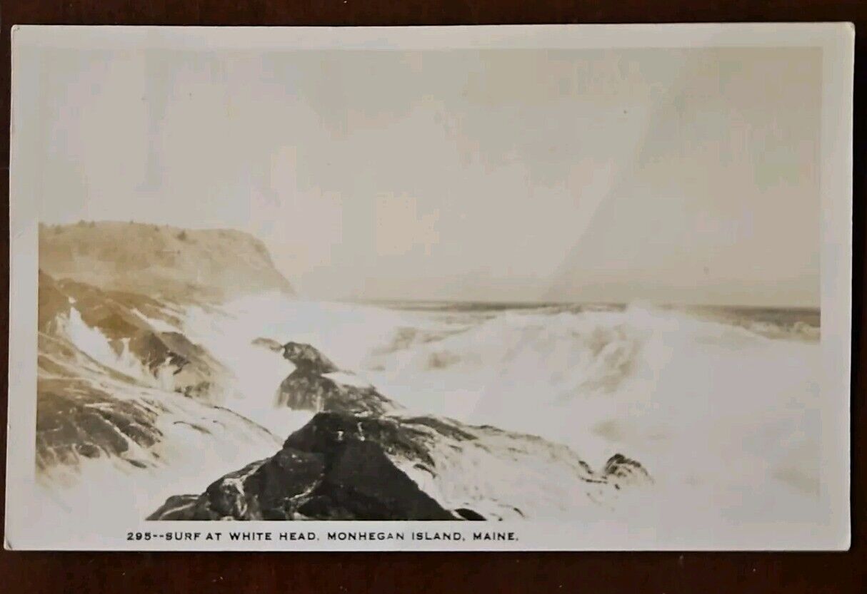 Brackett RPPC Surf At White Head Monhegan Island Maine Vintage Postcard