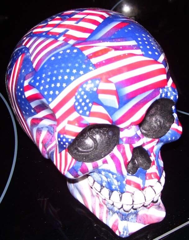 Ebros Day Of The Dead Patriotic Liberty USA Flags  Skull Statue NEW