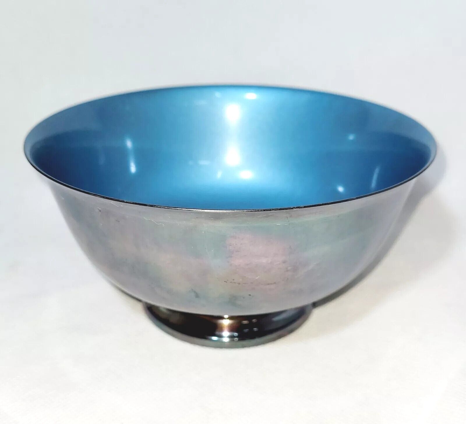 Vintage Reed & Barton # 1120 Silver Plated Blue Enameled Serving Bowl 
