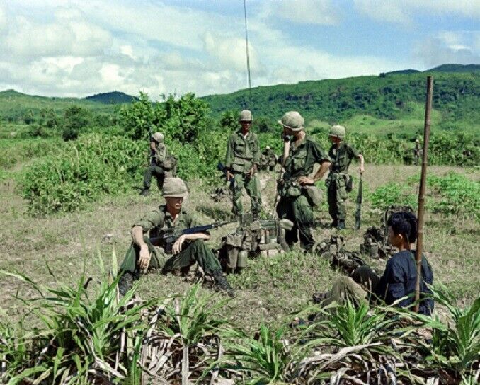U.S. Infantry with captured North Viet Cong POW 8x10 Vietnam War Photo 671