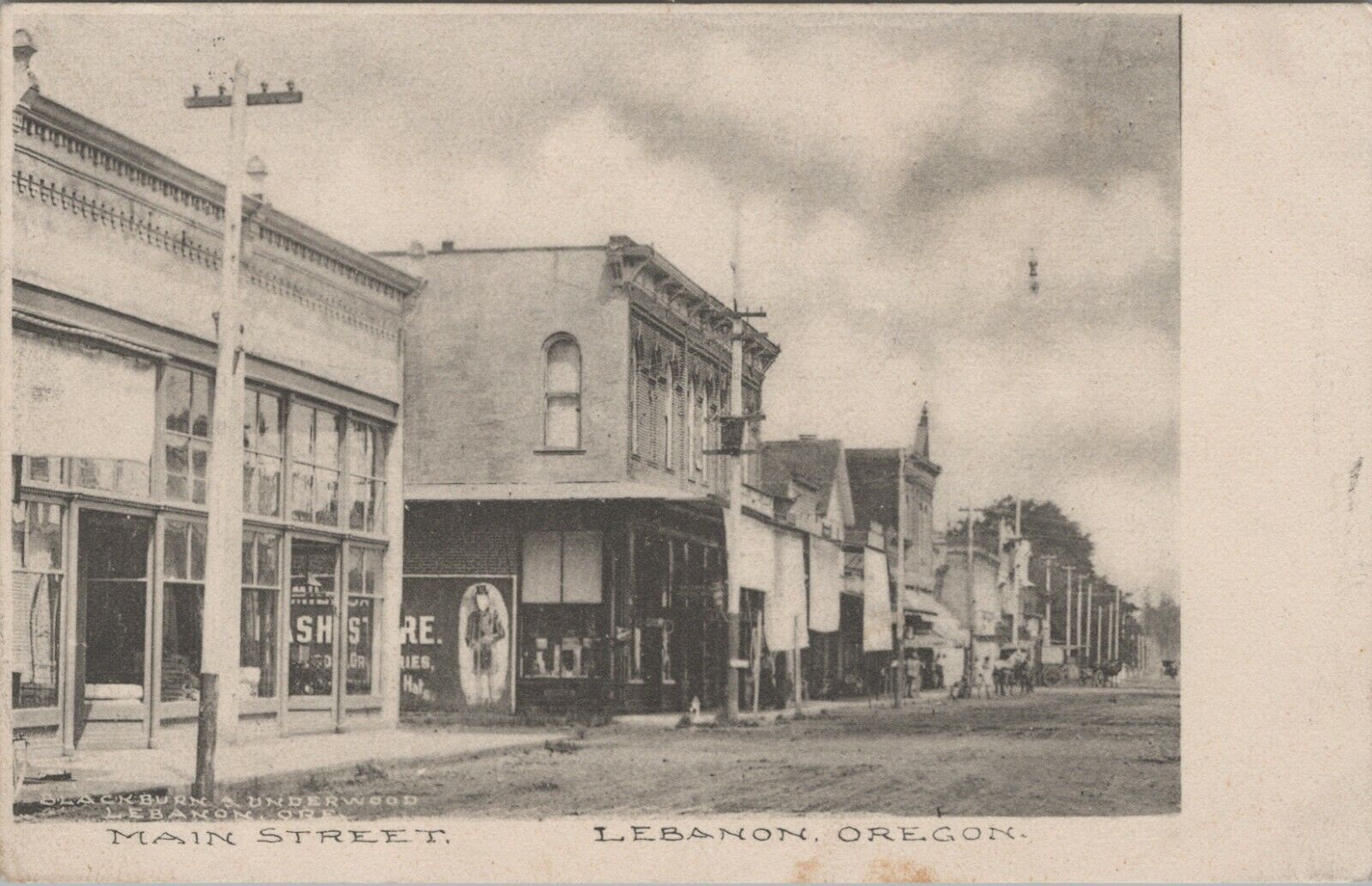 Main Street Lebanon OR Blackburn Underwood Oregon horse buggy 1907 postcard G91