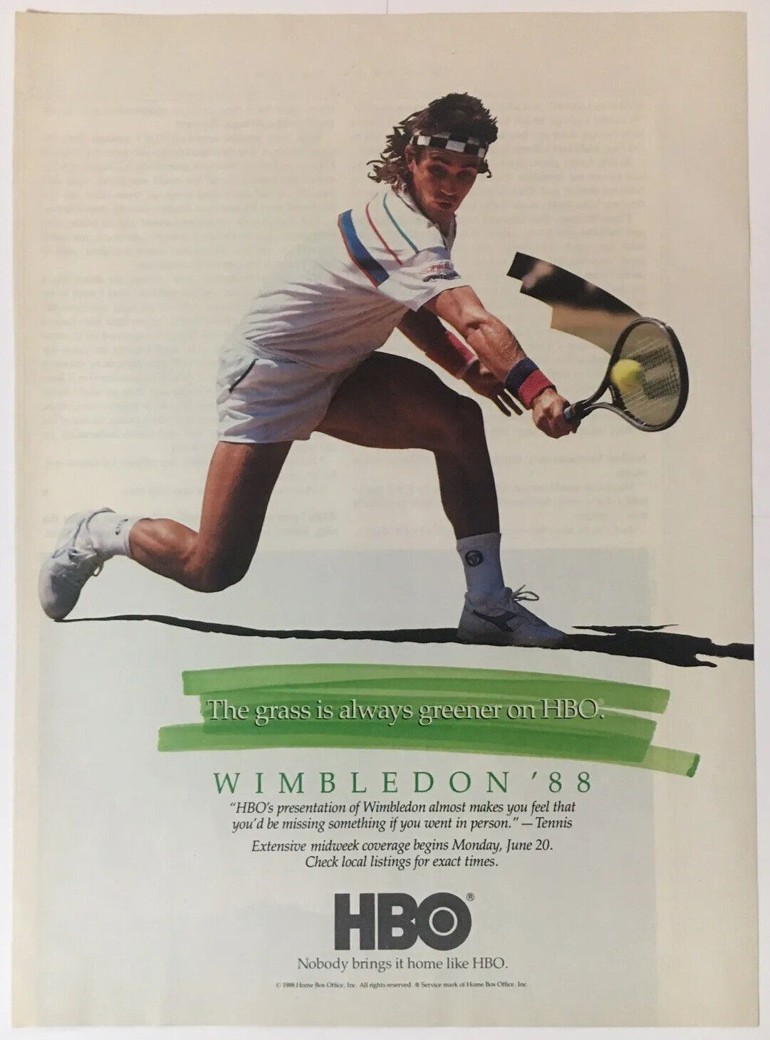 Pat Cash Wimbledon Tennis HBO 1988 Vintage Print Ad 8x11 Inches Wall Decor