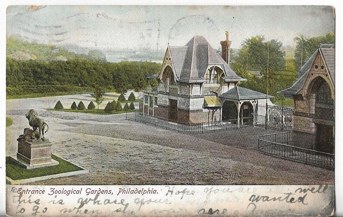 Vtg Postcard- Entrance Zoological Gardens - Philadelphia, PA Undivided 1906