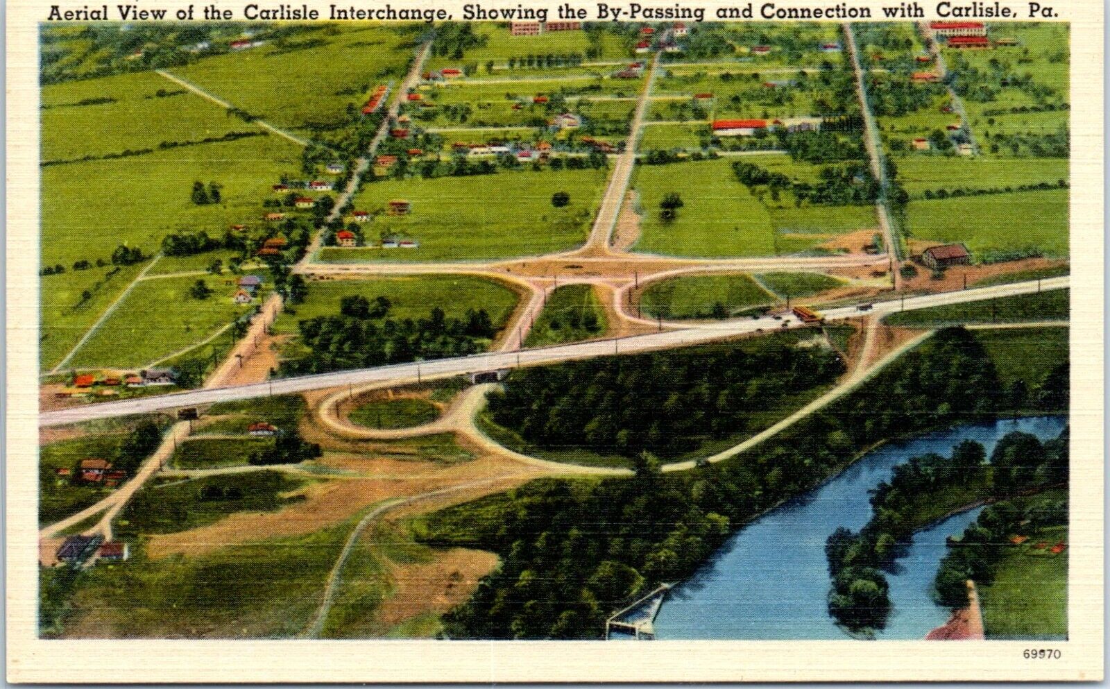 1940s Aerial View of the Carlisle Interchange Pennsylvania Turnpike Postcard