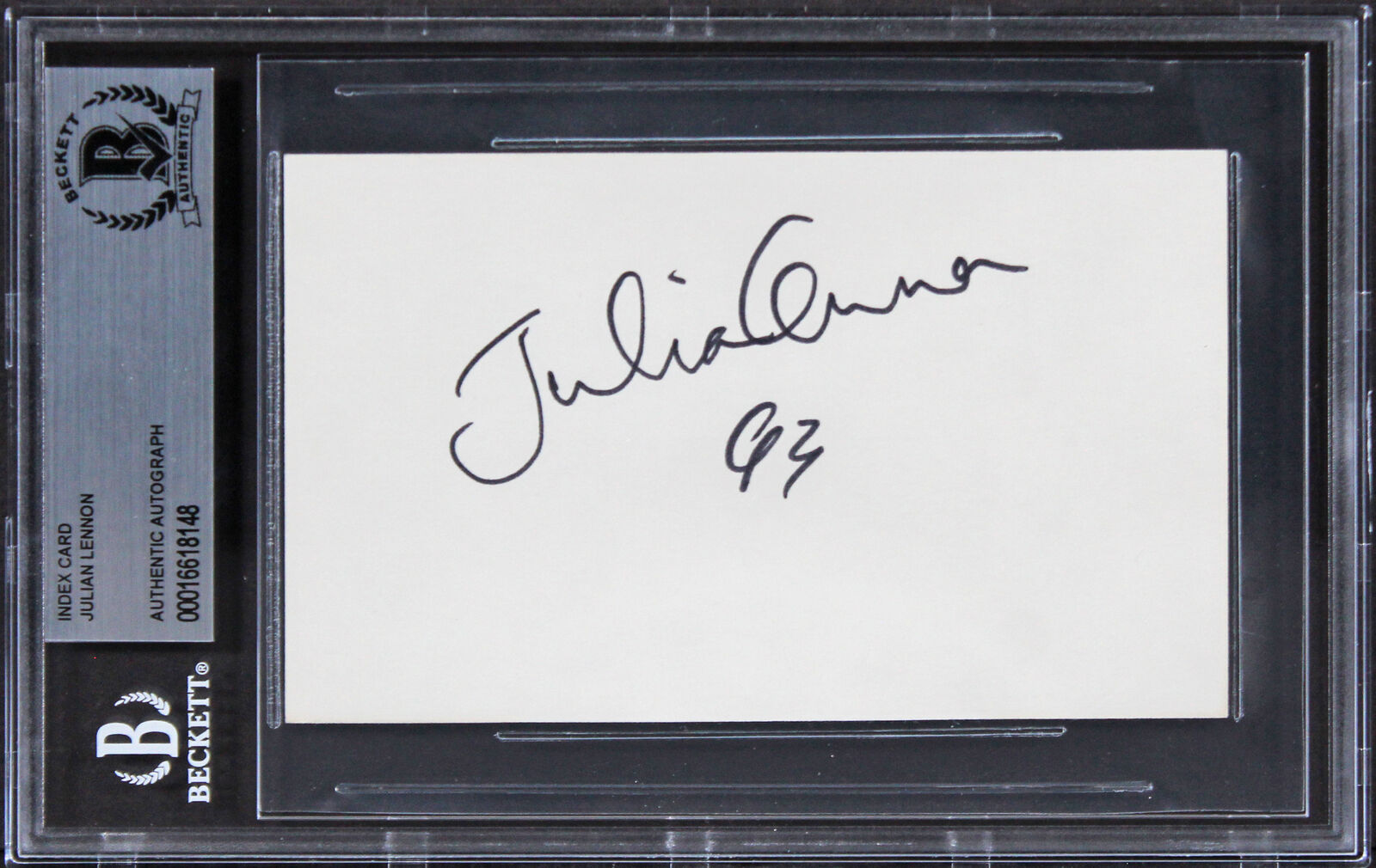 Julian Lennon Singer 93 Authentic Signed 3x5 Index Card Autographed BAS Slabbed
