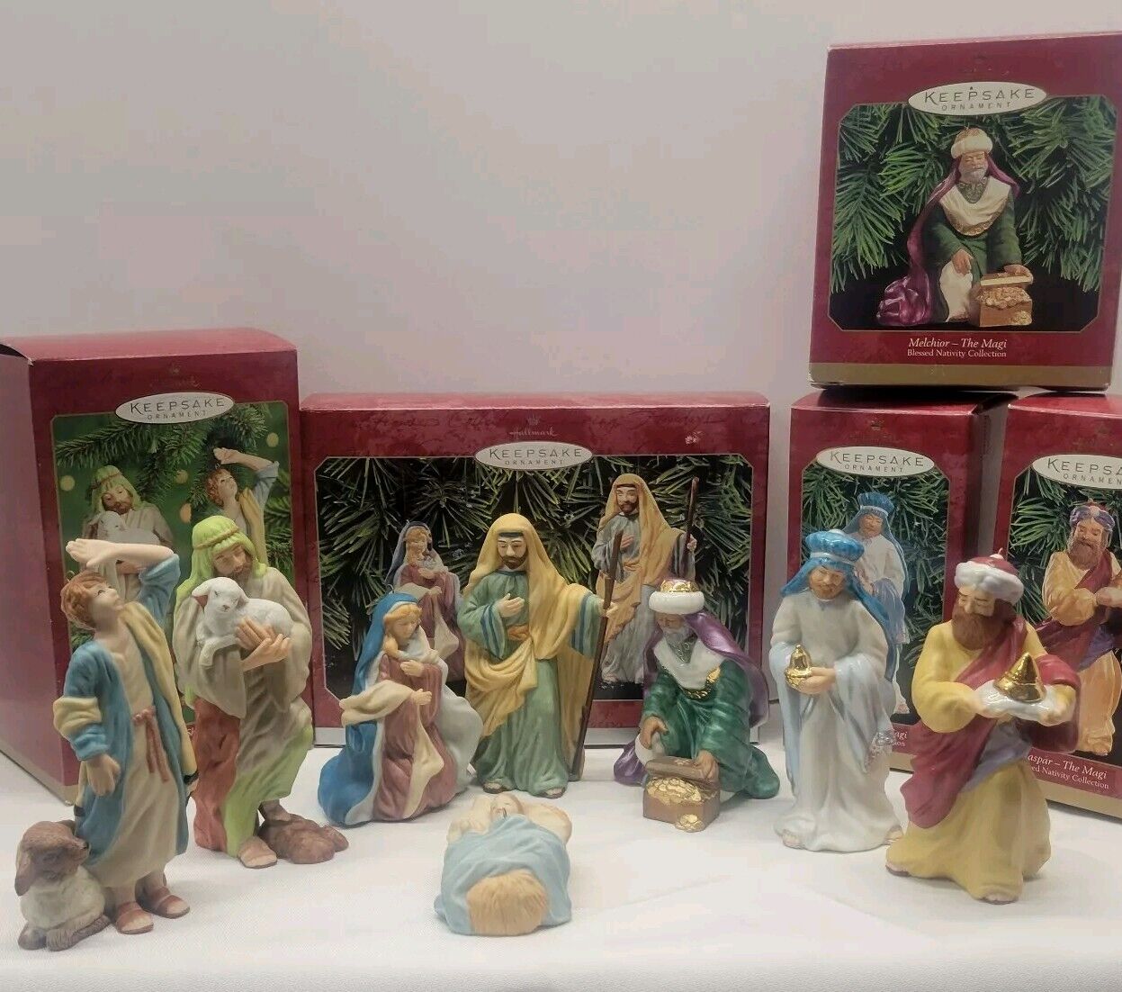 Lot 5 Hallmark Keepsake Ornaments Blessed Nativity Collection 8 Figures Complete