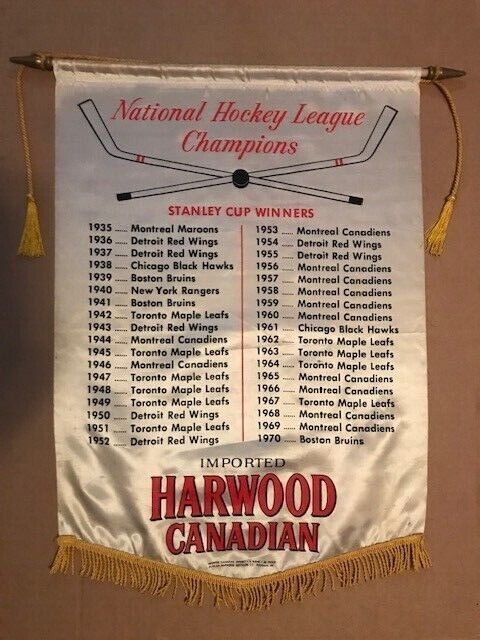 1970 Harwood Canadian Whiskey Stanley Cup Hockey Champions, silk like banner