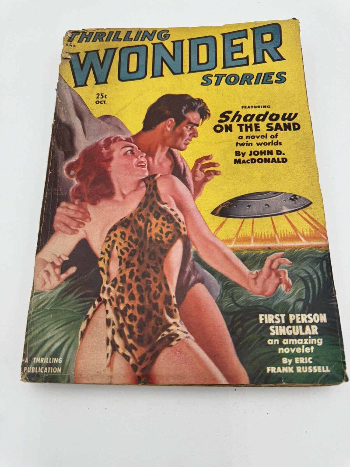 Thrilling Wonder Stories    Oct  1950      Good Girl with UFO on Cover. Bagged.