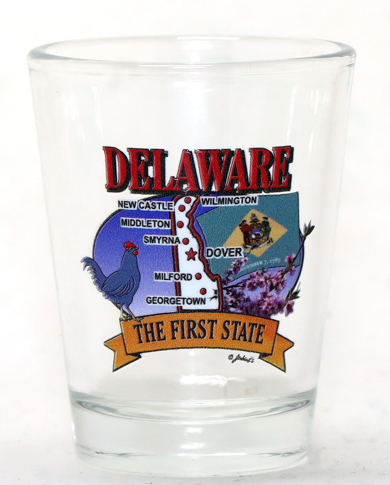 DELAWARE  STATE ELEMENTS MAP SHOT GLASS SHOTGLASS