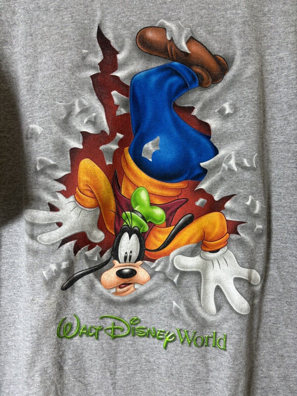 Unisex Goofy XL Walt Disney World Goofy Falling T-Shirt Gray Vintage 90’s RARE