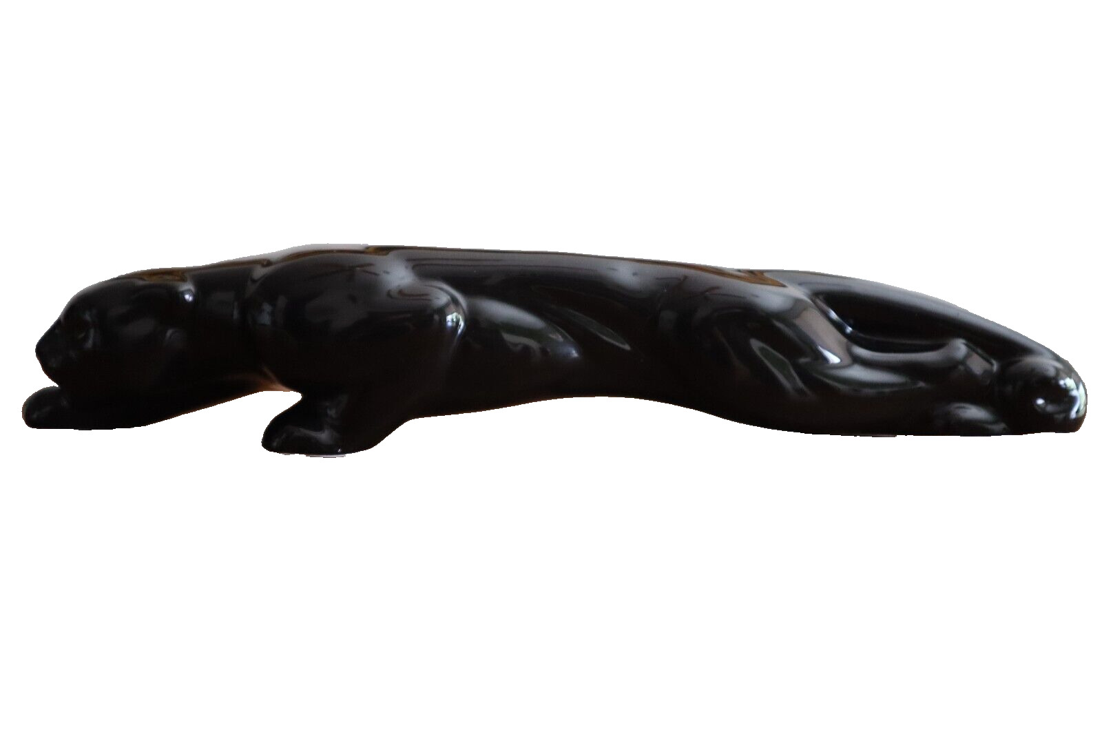 Vintage MCM Crouching Black Panther Ceramic Sleek Statue Pottery 18\