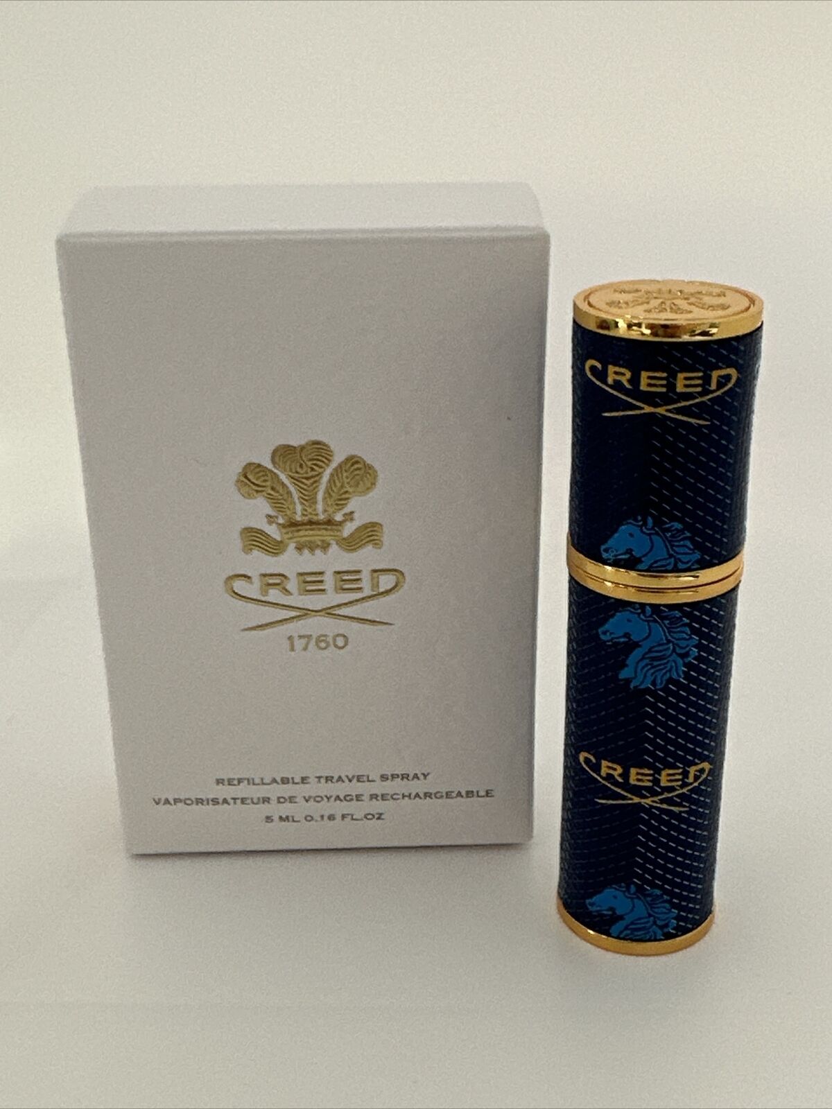 Creed Leather Travel Atomizer Case Blue Gold For Perfume Cologne Eau De Parfum