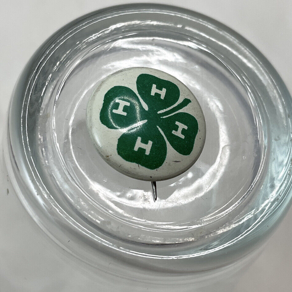 Vintage 4H Club Pinback Button Four Leaf Clover Emblem Logo Pin 1970s 4-H