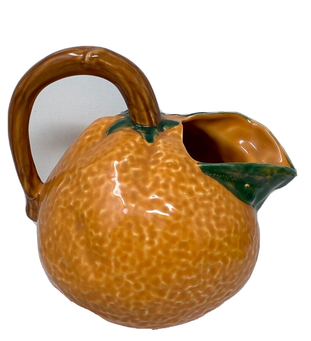 Ceramic Orange Shaped Pitcher Vintage Cottagecore Fruit Novelty Picnic 