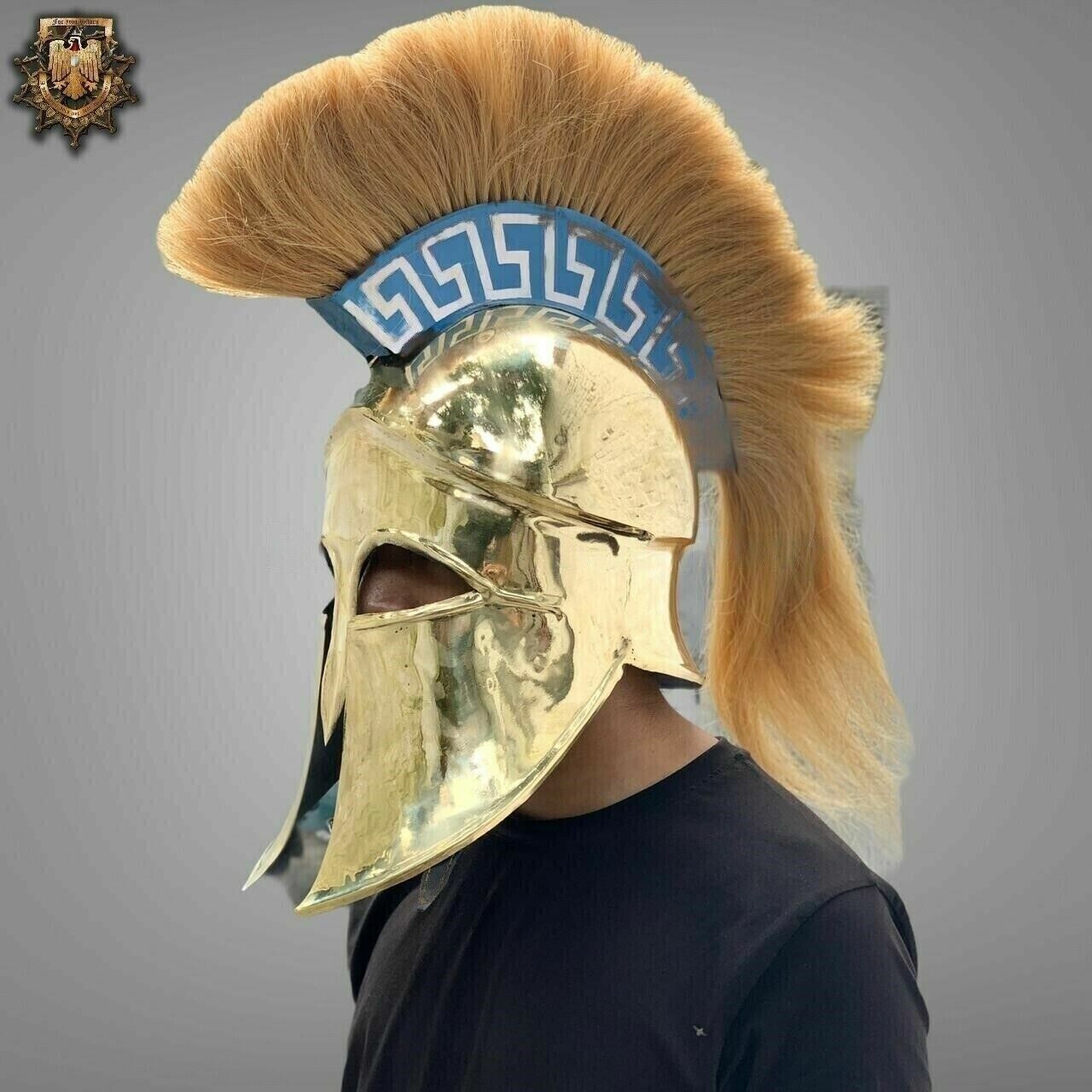 New Designer 18 Guage Brass Medieval Greek Corinthian Helmet Golden Plum Gift