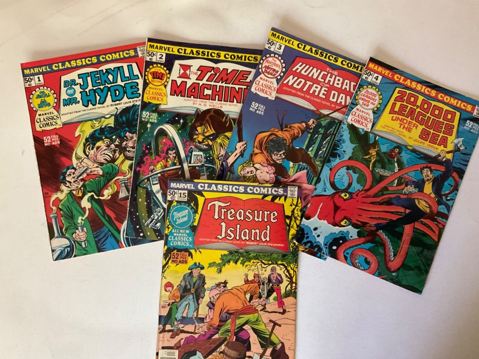 Lot of 5 Marvel Classics Comics # 1, 2, 3, 4, 15 Hunchback, Treasure Island 