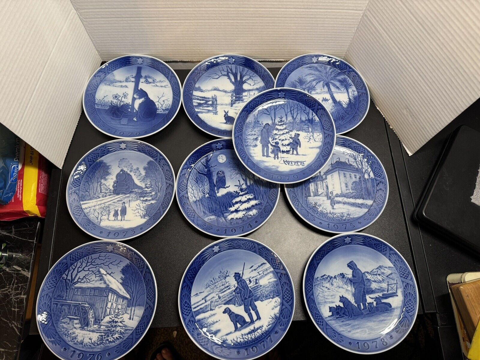 Royal Copenhagen Blue and White Christmas Plates From the 1970’s - Set of 10