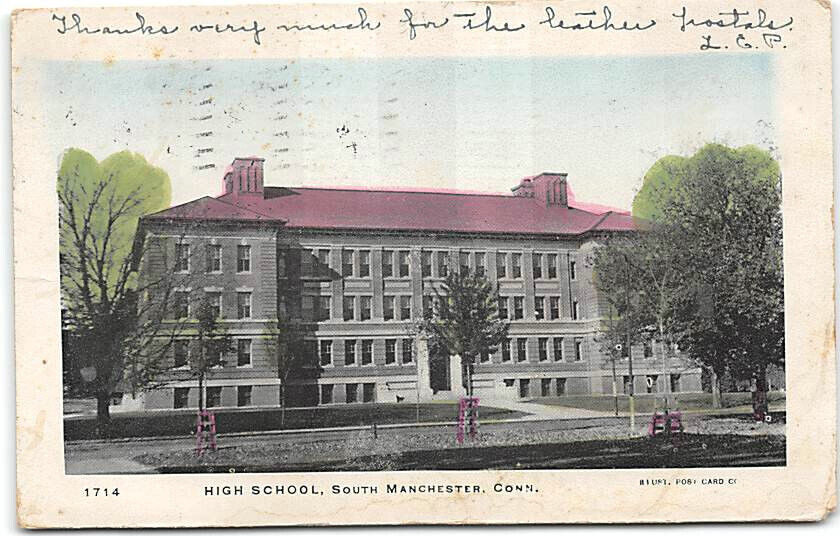 Connecticut-CT-South Manchester-High School-Posted 1905-Antique Postcard