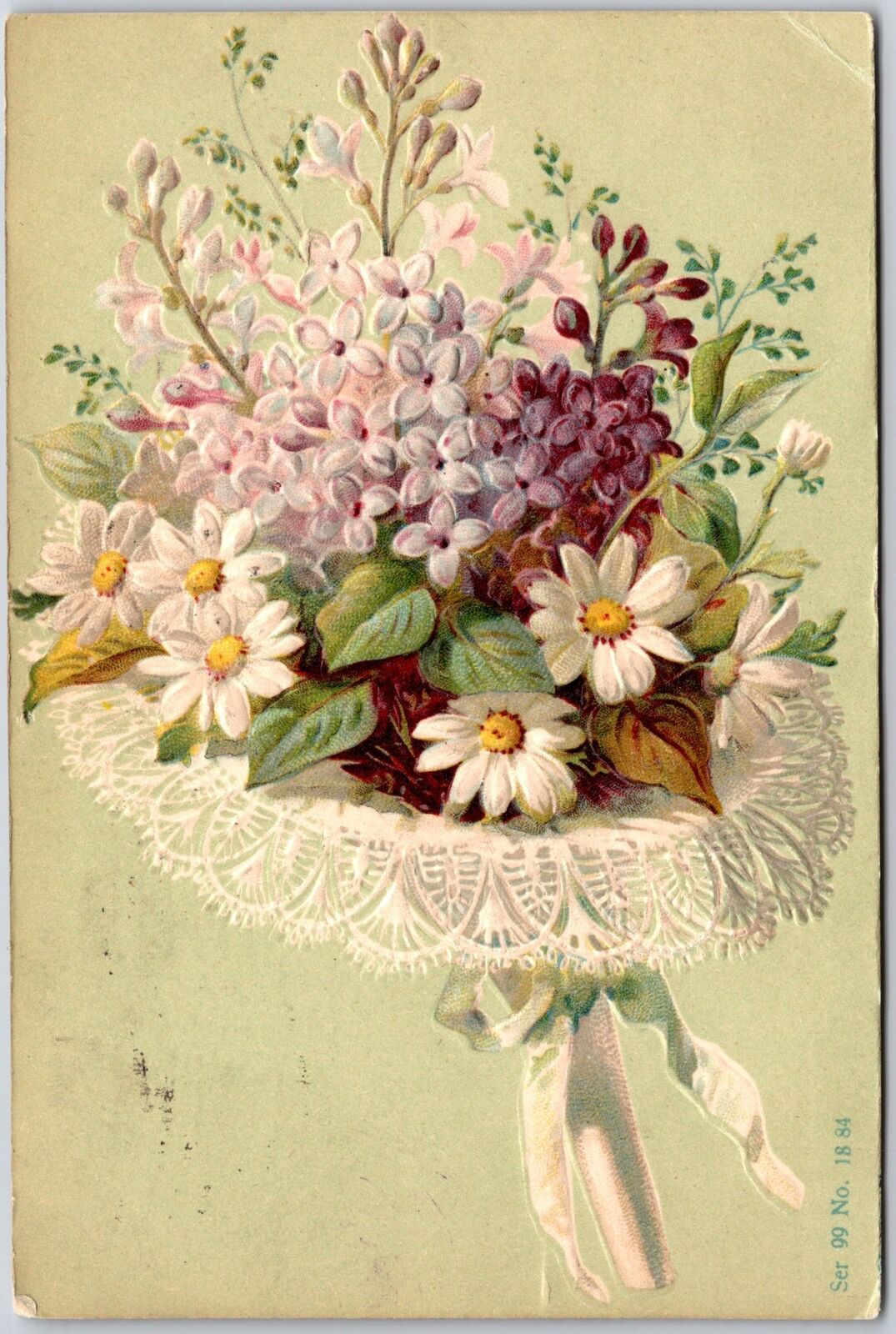 1908 Beautiful White Flower Bouquet Greetings & Wishes Posted Postcard