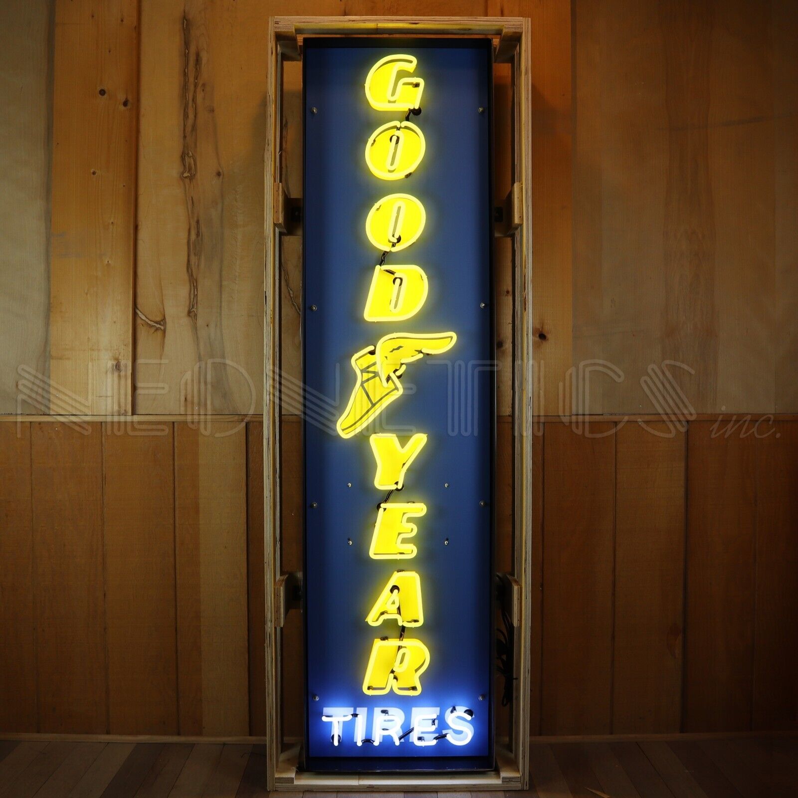 6 FOOT Vertical Good Year Tires Neon Sign in Steel Can Goodyear Tire Advertising