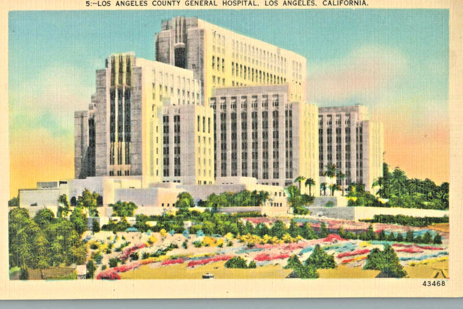 VIntage Postcard-5, Los Angeles County Gerneral Hospital, Los Angeles, CA