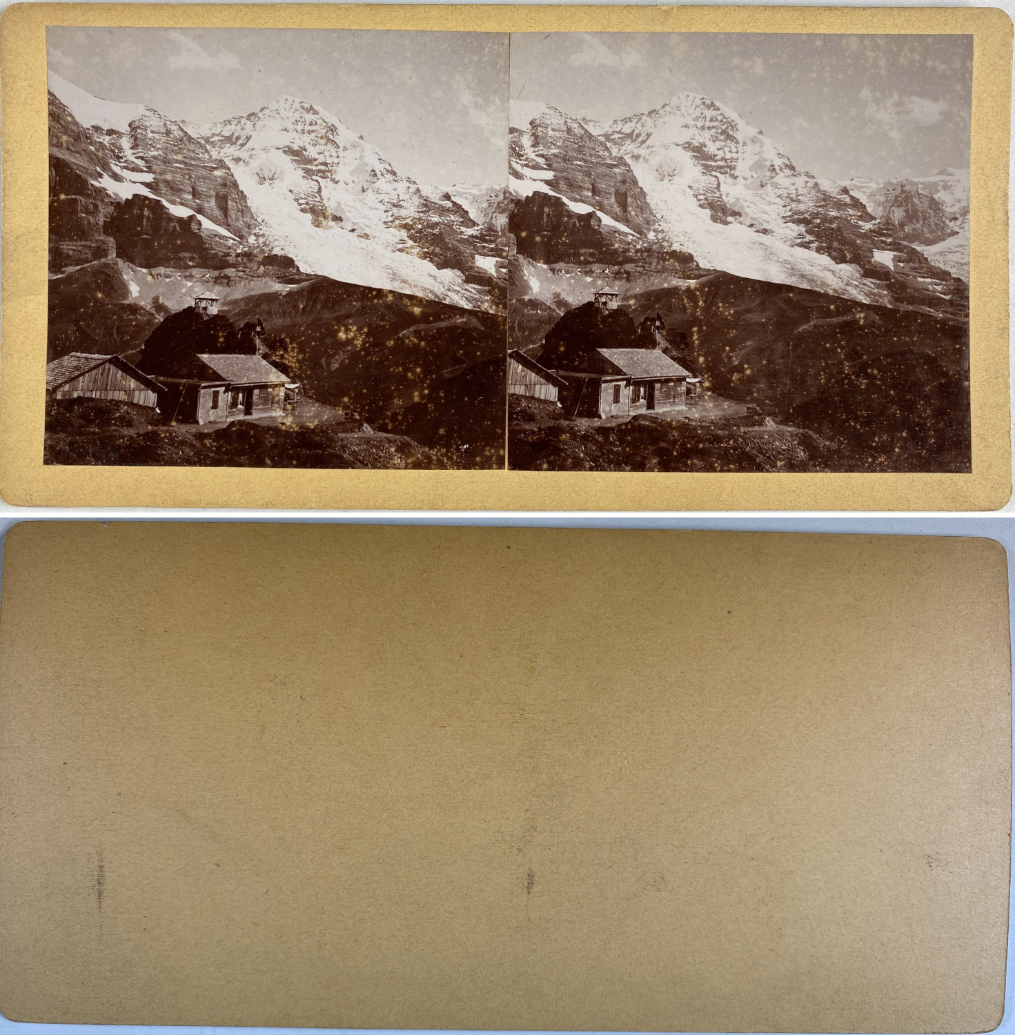 Chalet in the Alps, Vintage Citrate Print, circa 1900, Stereo Print Vintage, le