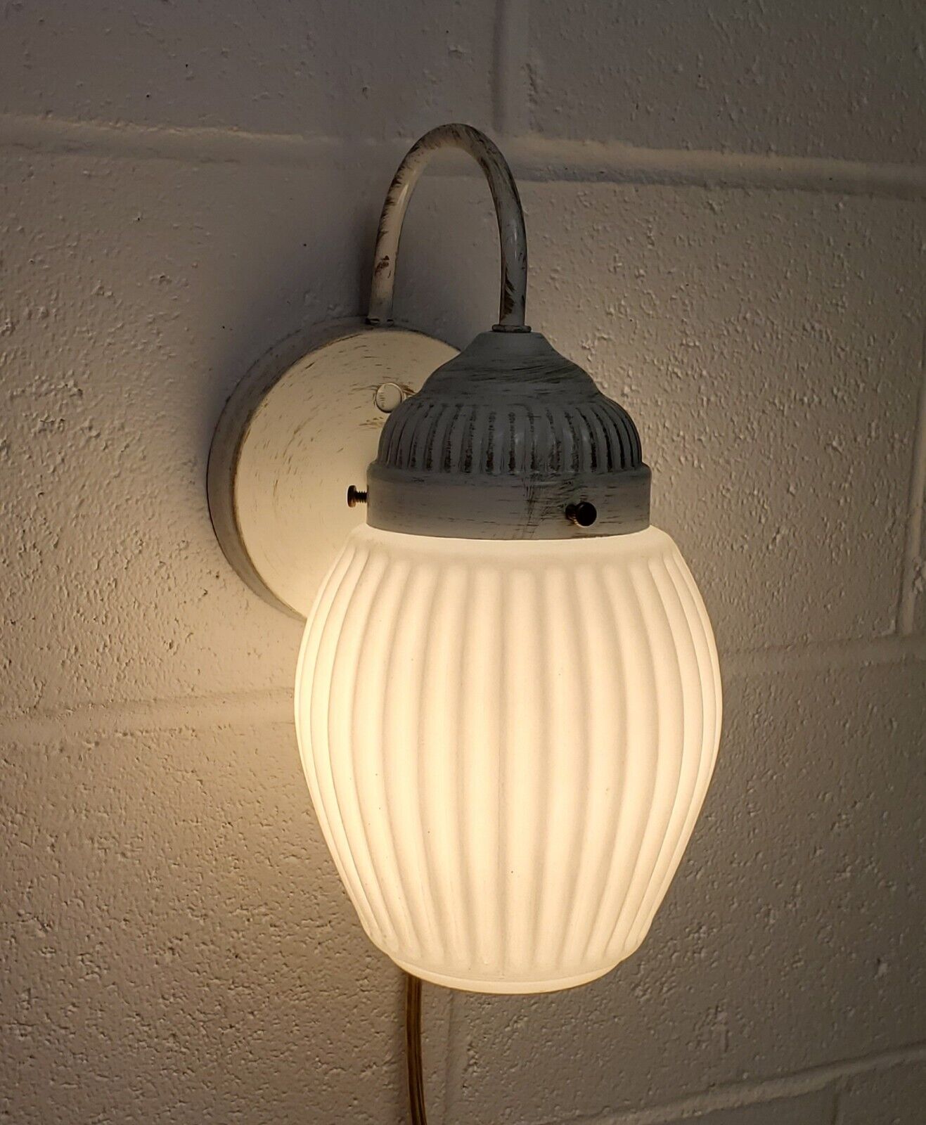 Vintage Virden Wall Sconce Light Fixture Eames Paint Ribbed Milk Glass 1960s