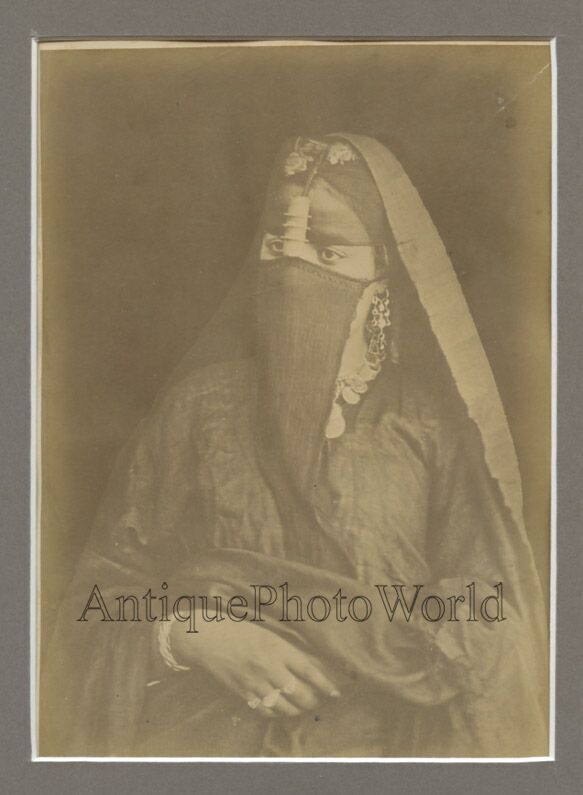 Egypt young woman in hijab antique albumen art photo