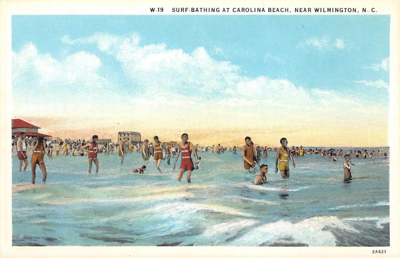 Surf Bathing, Carolina Beach, Wilmington, North Carolina c1920s Vintage Postcard