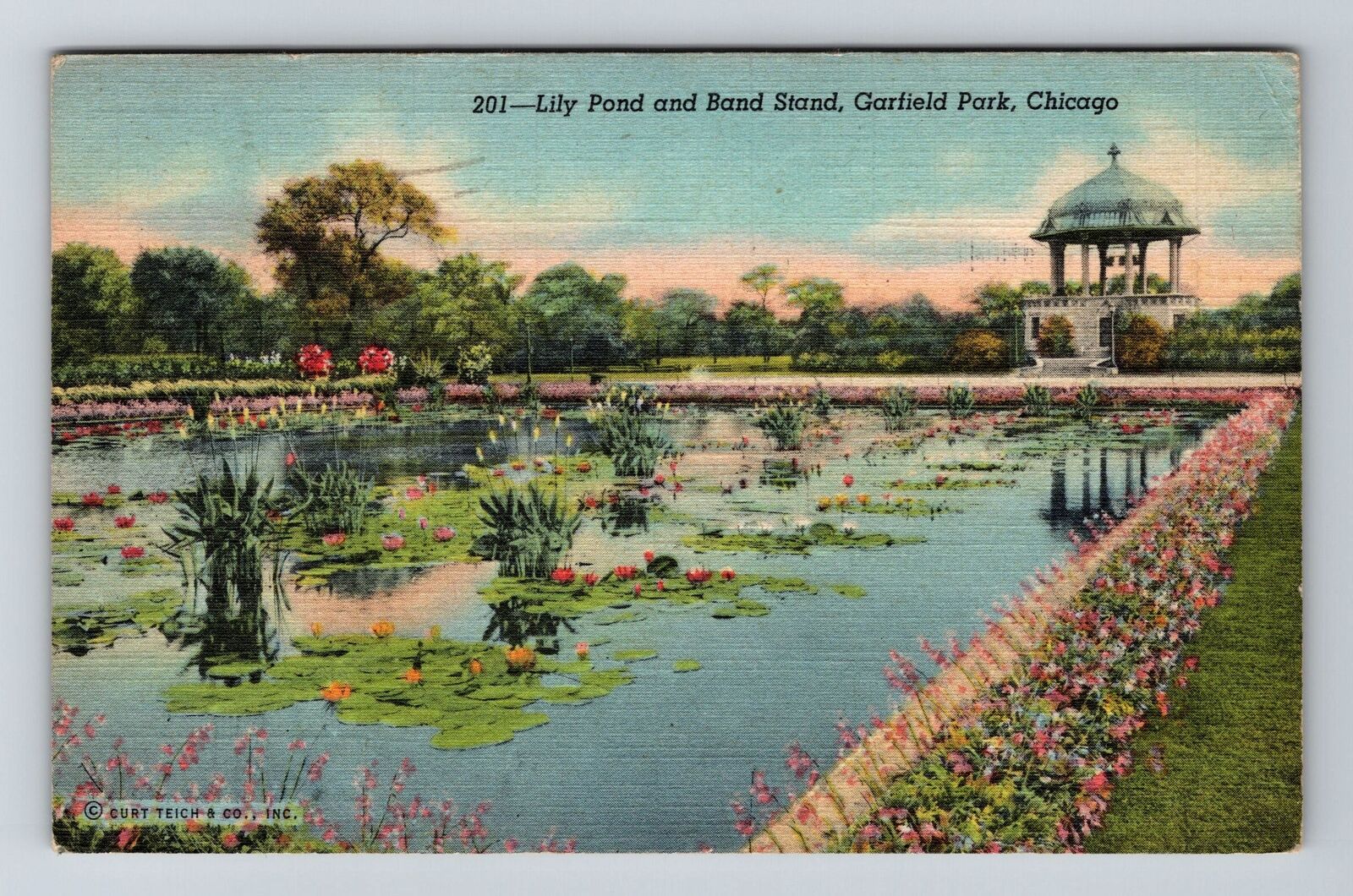 Chicago IL-Illinois, Garfield Park Lily Pond, Band Stand, c1946 Vintage Postcard