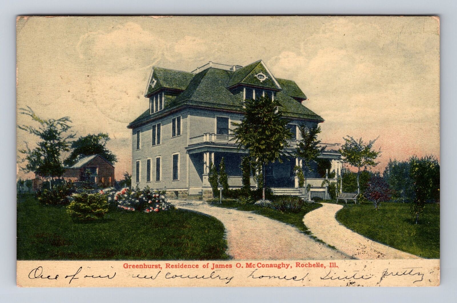 Rochelle IL-Illinois, Greenhurst, McConaughy Residence, Vintage c1907 Postcard