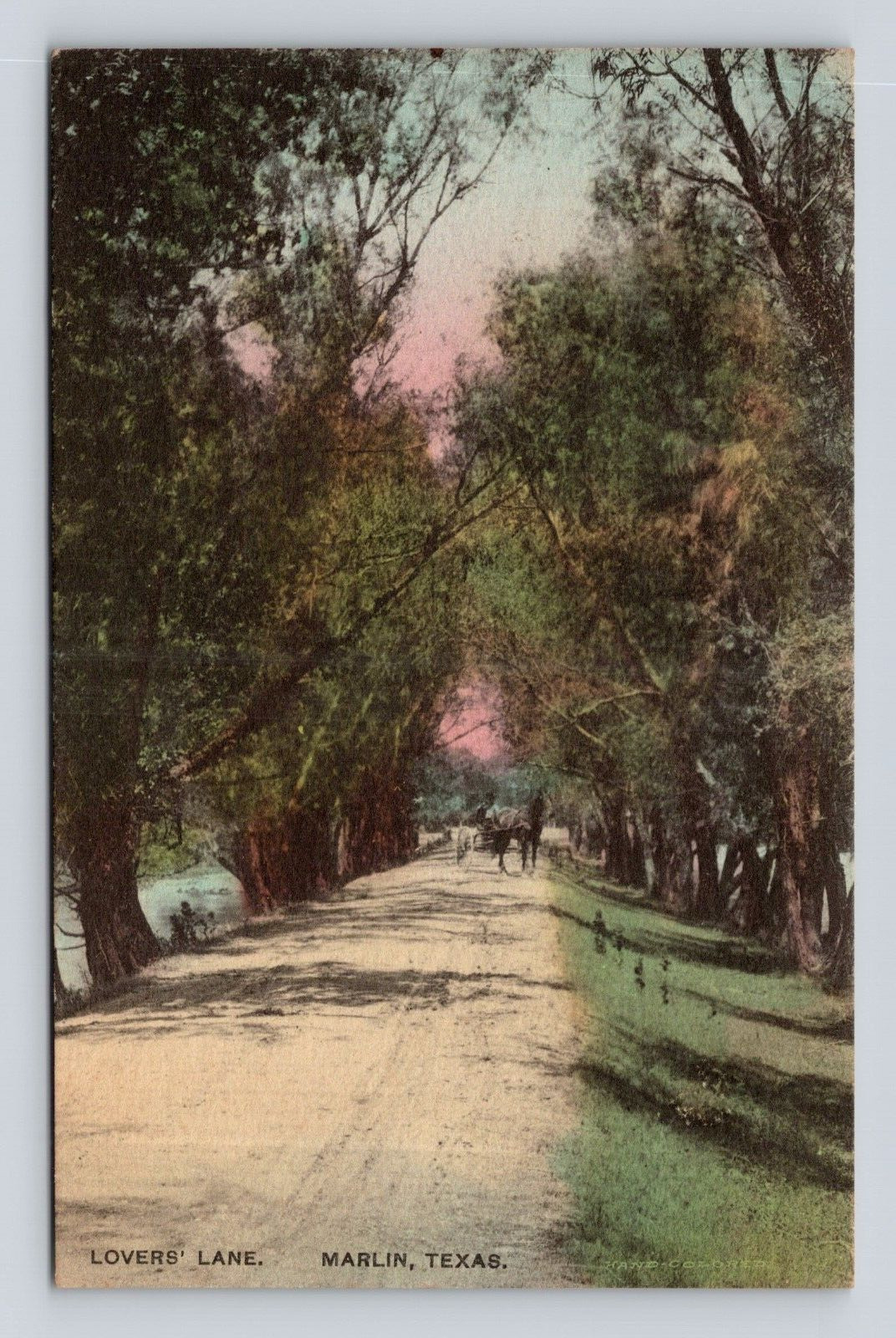 Antique Postcard Lover\'s Lane MARLIN TEXAS RPPC Dirt Road Horse Carriage Old