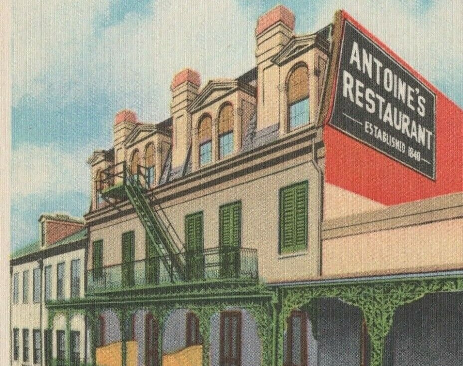 1940s Antoine\'s Restaurant New Orleans LA French advertising linen postcard F940