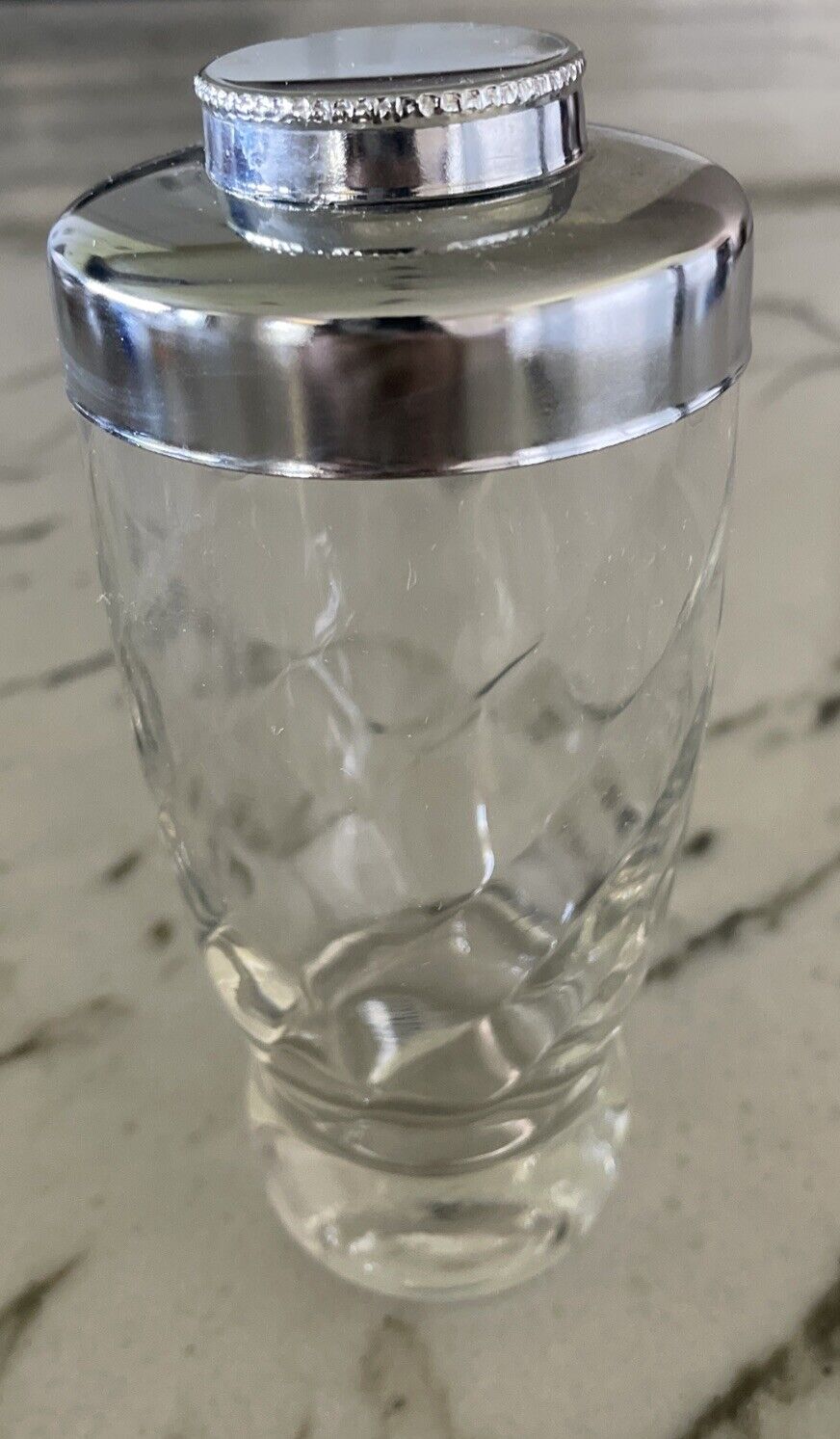 Vintage MCM Large Cocktail Shaker Swirl Clear Glass Chrome Lid