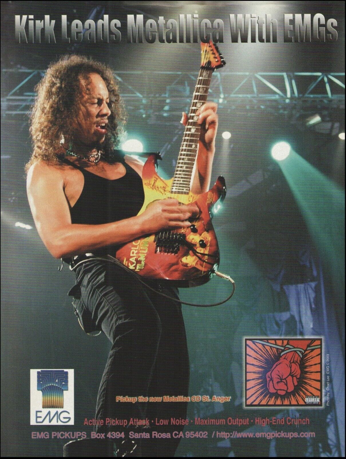 Metallica Kirk Hammett has EMG Pickups on ESP Monster Guitar 8 x 11 ad print